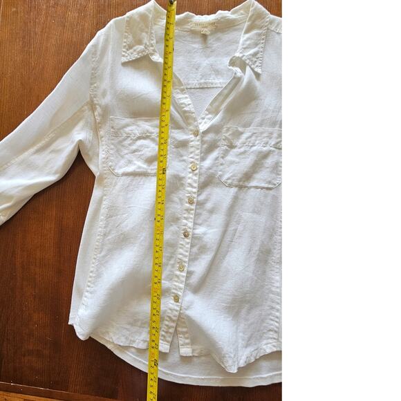 Eileen Fisher Linen Cotton 2 Panel White Button Up Blouse Top, 3/4 Sleeve - Picture 8 of 12